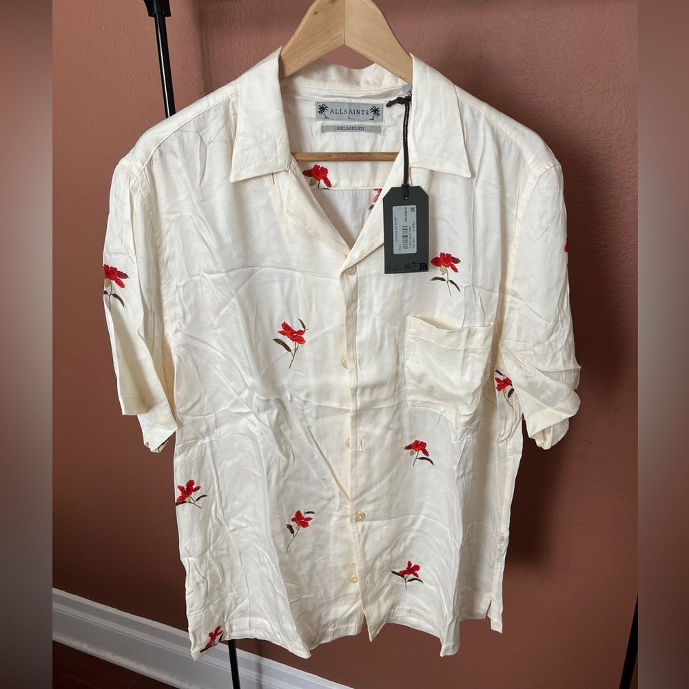 Relaxed fit cream floral button up from All Saints, size Large, NEVER WORN